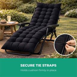 Nordara Sun Lounger Cushion Outdoor Recliner Chair Pad in Black - Size: 150 cm x 60 cm - thumbnail 2