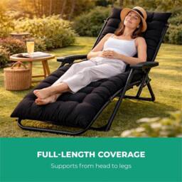 Nordara Sun Lounger Cushion Outdoor Recliner Chair Pad in Black - Size: 150 cm x 60 cm - thumbnail 4