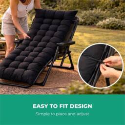 Nordara Sun Lounger Cushion Outdoor Recliner Chair Pad in Black - Size: 150 cm x 60 cm - thumbnail 3