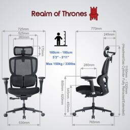 Realm of Thrones Comfortable Ergonomic Office Chair with Adjustable Features in Black - thumbnail 4