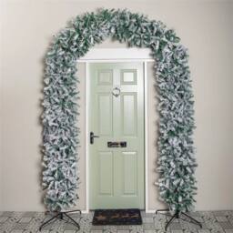 KORVIXA Single Door Snow Flocked Christmas Tree Arch in White - Size: 200 cm x 45 cm