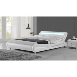 Home Detail DISCONTINUED Galaxy LED White Faux Leather Bed - Size: Double - thumbnail 1