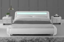 Home Detail DISCONTINUED Galaxy LED White Faux Leather Bed - Size: Double - thumbnail 4