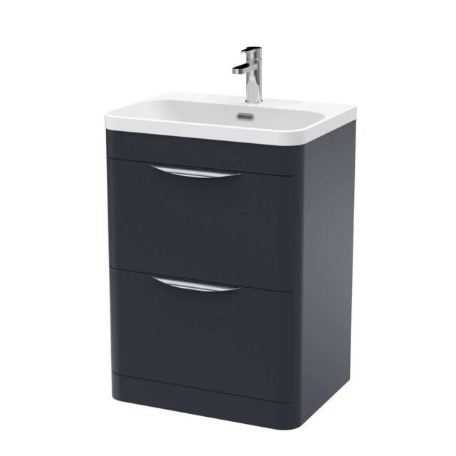 Balterley Wave 600mm Floor Standing 2 Drawer, 1 Tap Hole Ceramic Basin Dark Grey - image 1