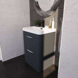 Balterley Wave 600mm Floor Standing 2 Drawer, 1 Tap Hole Ceramic Basin Dark Grey - thumbnail 4