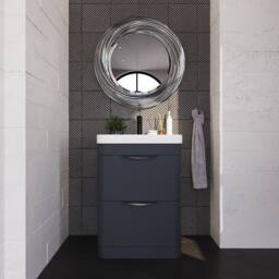 Balterley Wave 600mm Floor Standing 2 Drawer, 1 Tap Hole Ceramic Basin Dark Grey - thumbnail 2