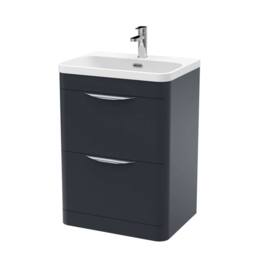 Balterley Wave 600mm Floor Standing 2 Drawer, 1 Tap Hole Ceramic Basin Dark Grey