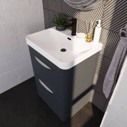 Balterley Wave 600mm Floor Standing 2 Drawer, 1 Tap Hole Ceramic Basin Dark Grey - thumbnail 3