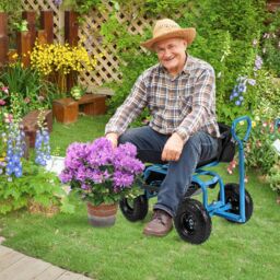 Gymax Rolling Garden Cart Scooter Heavy-Duty Gardening Cart With Swivel Seat in Blue - thumbnail 8