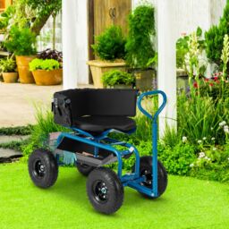 Gymax Rolling Garden Cart Scooter Heavy-Duty Gardening Cart With Swivel Seat in Blue - thumbnail 9