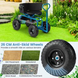 Gymax Rolling Garden Cart Scooter Heavy-Duty Gardening Cart With Swivel Seat in Blue - thumbnail 5