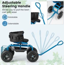 Gymax Rolling Garden Cart Scooter Heavy-Duty Gardening Cart With Swivel Seat in Blue - thumbnail 2