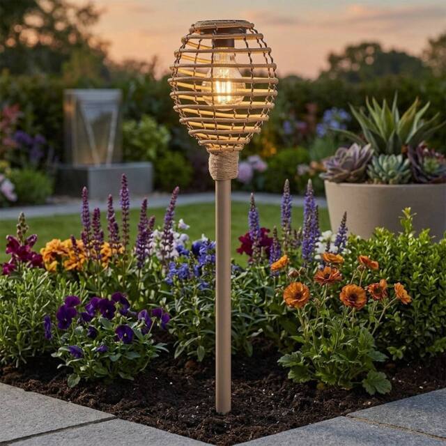 Garden Greatness Lunaria Natural Faux Rattan Solar Garden Stake Light - image 1