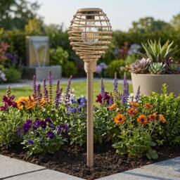 Garden Greatness Lunaria Natural Faux Rattan Solar Garden Stake Light - thumbnail 2