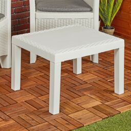 EONLION White Rattan Look Plastic Garden Coffee Side Snack Table Outdoor Patio Furniture - thumbnail 2