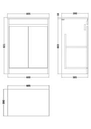 Balterley Chartley 2 Door Vanity Unit with Worktop, 600mm, Autumn Oak in Brown - thumbnail 5