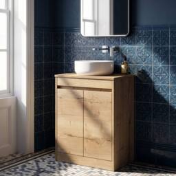 Balterley Chartley 2 Door Vanity Unit with Worktop, 600mm, Autumn Oak in Brown - thumbnail 3