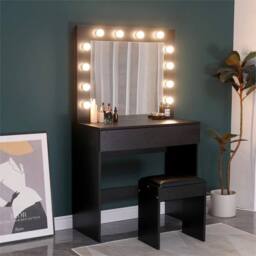 Havendro Dressing Table with LED Mirror Makeup Desk Vanity in Black - Size: 140 cm x 80 cm - thumbnail 4
