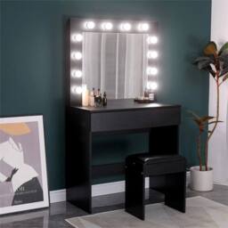 Havendro Dressing Table with LED Mirror Makeup Desk Vanity in Black - Size: 140 cm x 80 cm - thumbnail 3