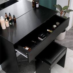 Havendro Dressing Table with LED Mirror Makeup Desk Vanity in Black - Size: 140 cm x 80 cm - thumbnail 5