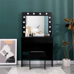 Havendro Dressing Table with LED Mirror Makeup Desk Vanity in Black - Size: 140 cm x 80 cm - thumbnail 8