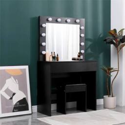 Havendro Dressing Table with LED Mirror Makeup Desk Vanity in Black - Size: 140 cm x 80 cm - thumbnail 1