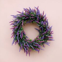 Primrose Artificial Lavender Flower Wreath with Hanging Loop in Purple 50cm