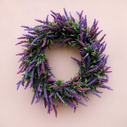 Primrose Artificial Lavender Flower Wreath with Hanging Loop in Purple 50cm - thumbnail 7