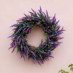 Primrose Artificial Lavender Flower Wreath with Hanging Loop in Purple 50cm - thumbnail 5