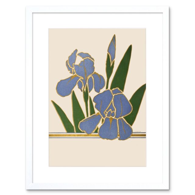 "Artery8 Wall Art Print Flower Iris Vintage Advert Flower Boddingtons Art Framed 9x7 inch in White - Size: W7"" x H9""" - image 1