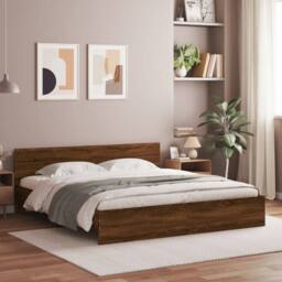 Berkfield Home Durable Bed Frame with LED without Mattress Brown Oak 200x200 cm - thumbnail 2