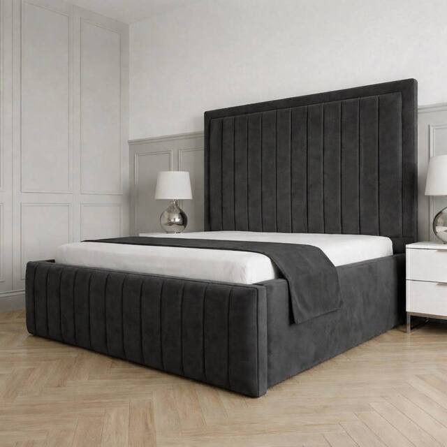 Living Comfort Bedz Sovereign Upholstered Gas Lift Storage Bed with 48 Inch Headboard in Charcoal - Size: Small Double - image 1