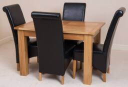 Thats Furniture Hampton 120-160cm Oak Extending Dining Table & 4 Montana Leather Chairs in Black - thumbnail 2