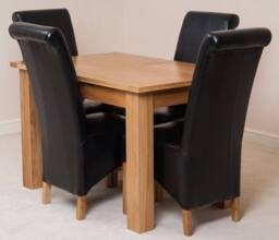 Thats Furniture Hampton 120-160cm Oak Extending Dining Table & 4 Montana Leather Chairs in Black - thumbnail 1