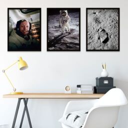 "Artery8 Wall Art Print NASA Apollo 11 Space Armstrong Aldrin Moon Landing Anniversary Black Framed Pack of 3 - Size: W12"" x H16""" - thumbnail 3