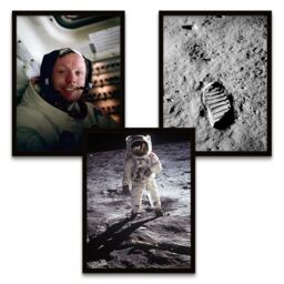 "Artery8 Wall Art Print NASA Apollo 11 Space Armstrong Aldrin Moon Landing Anniversary Black Framed Pack of 3 - Size: W12"" x H16""" - thumbnail 2