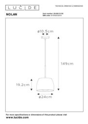 Lucide 'NOLAN' Dimmable Stylish Adjustable Classic Indoor Pendant Light 1xE27 in Black - thumbnail 6