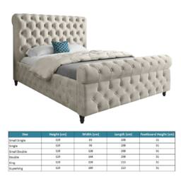 Casani Stenton Sleigh Upholstered Beige Soft Velvet Designer Bed Frame in Cream - Size: Small Double - thumbnail 8