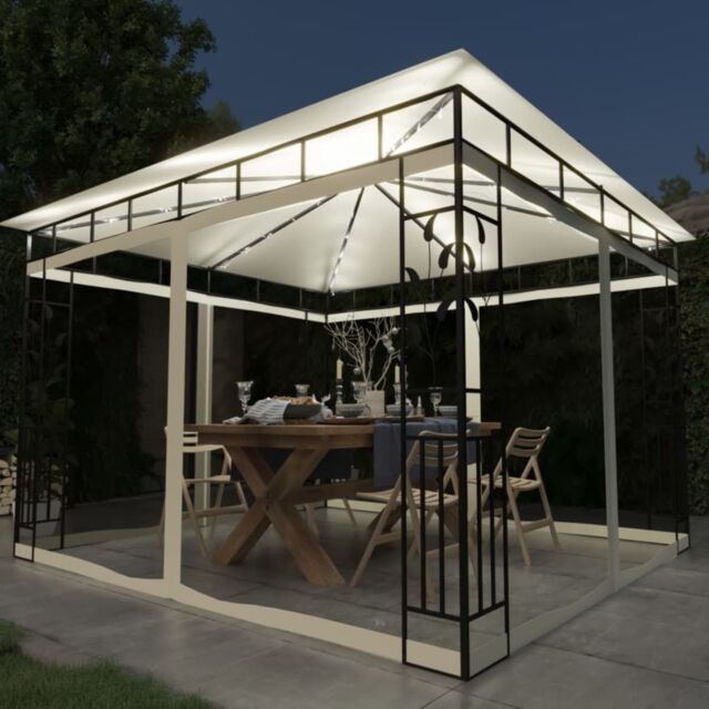Berkfield Home Gazebo with Mosquito Net&LED String Lights 3x3x2.73 m Cream in Beige - image 1