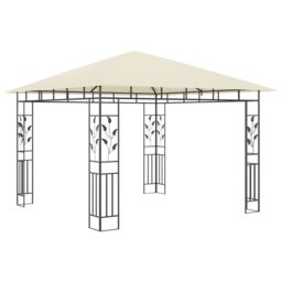 Berkfield Home Gazebo with Mosquito Net&LED String Lights 3x3x2.73 m Cream in Beige - thumbnail 5