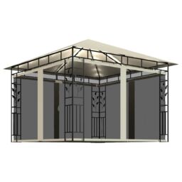 Berkfield Home Gazebo with Mosquito Net&LED String Lights 3x3x2.73 m Cream in Beige - thumbnail 2