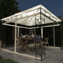 Berkfield Home Gazebo with Mosquito Net&LED String Lights 3x3x2.73 m Cream in Beige - thumbnail 1