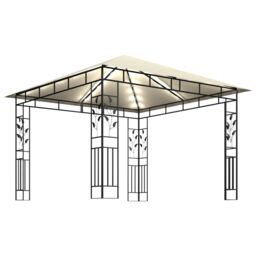 Berkfield Home Gazebo with Mosquito Net&LED String Lights 3x3x2.73 m Cream in Beige - thumbnail 4