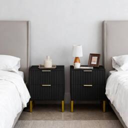 FURNITURE ONE 2 Drawers Bedside Table, Set of 2 Bedroom Storage Organiser Unit in Black - Size: 1 Pack - thumbnail 3