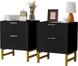 FURNITURE ONE 2 Drawers Bedside Table, Set of 2 Bedroom Storage Organiser Unit in Black - Size: 1 Pack - thumbnail 6