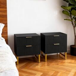 FURNITURE ONE 2 Drawers Bedside Table, Set of 2 Bedroom Storage Organiser Unit in Black - Size: 1 Pack - thumbnail 4
