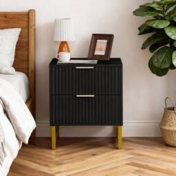 FURNITURE ONE 2 Drawers Bedside Table, Set of 2 Bedroom Storage Organiser Unit in Black - Size: 1 Pack - thumbnail 2
