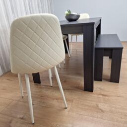 KOSY KOALA Grey Dining Table with 1 Bench & 4 Diamond-Pattern Cream Chairs in Dark Grey - thumbnail 6