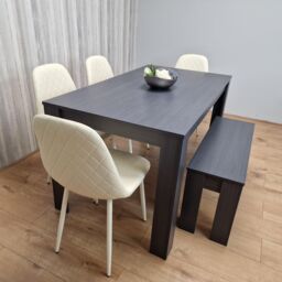 KOSY KOALA Grey Dining Table with 1 Bench & 4 Diamond-Pattern Cream Chairs in Dark Grey - thumbnail 3