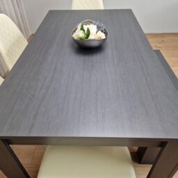 KOSY KOALA Grey Dining Table with 1 Bench & 4 Diamond-Pattern Cream Chairs in Dark Grey - thumbnail 4